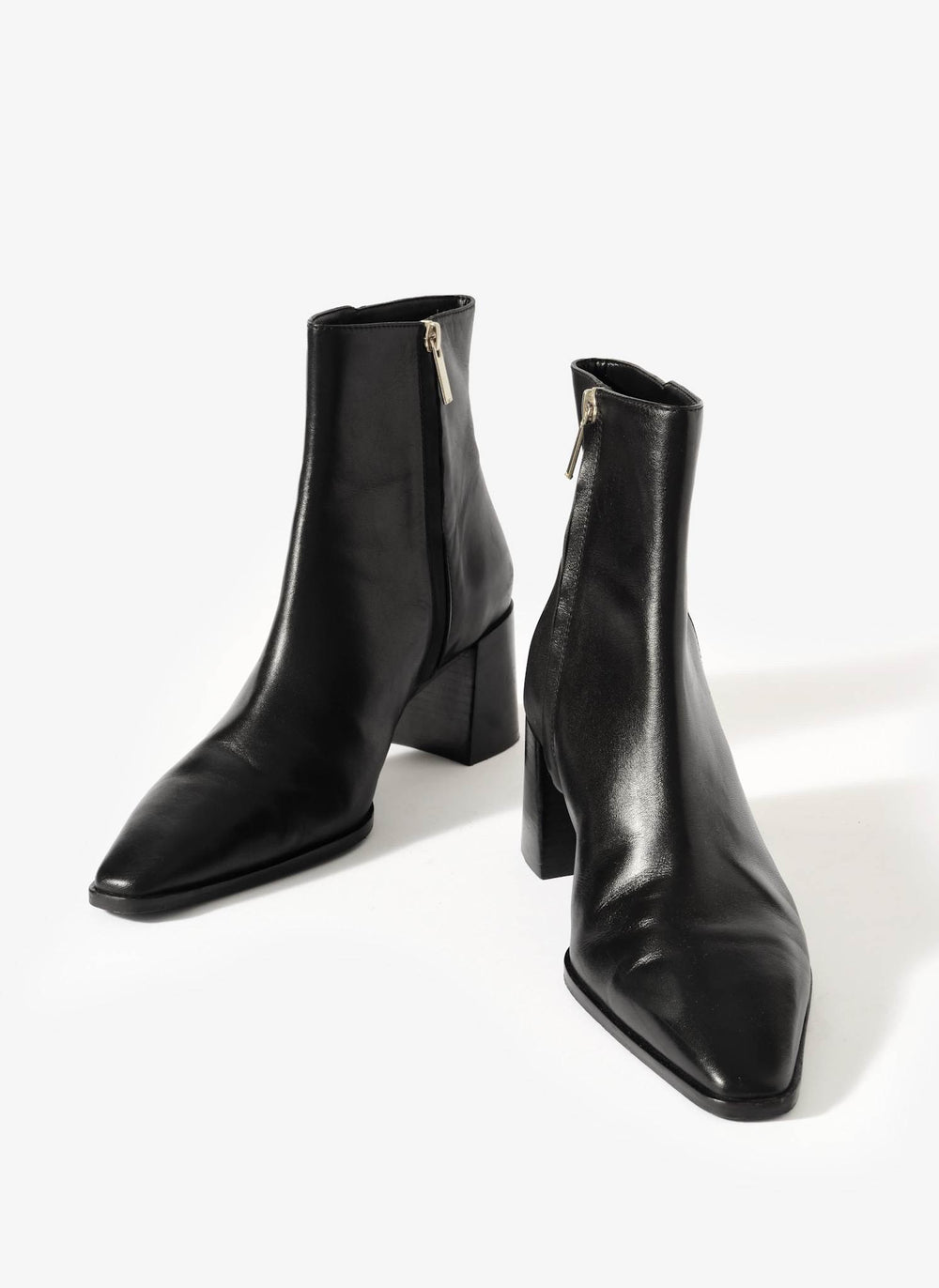 Tilda Black Leather Block Heel Boots