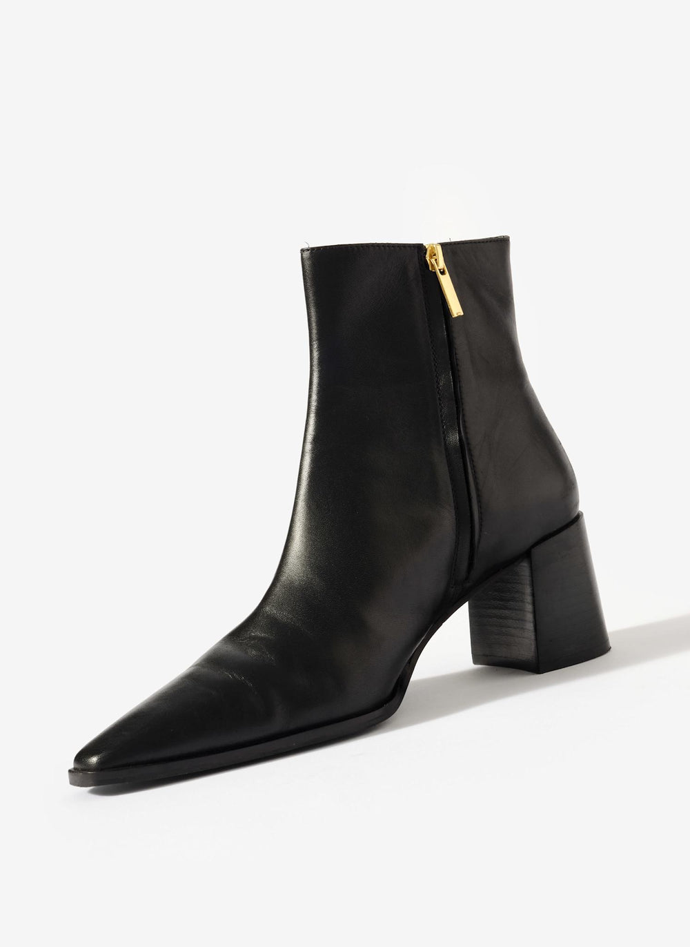 Tilda Black Leather Block Heel Boots