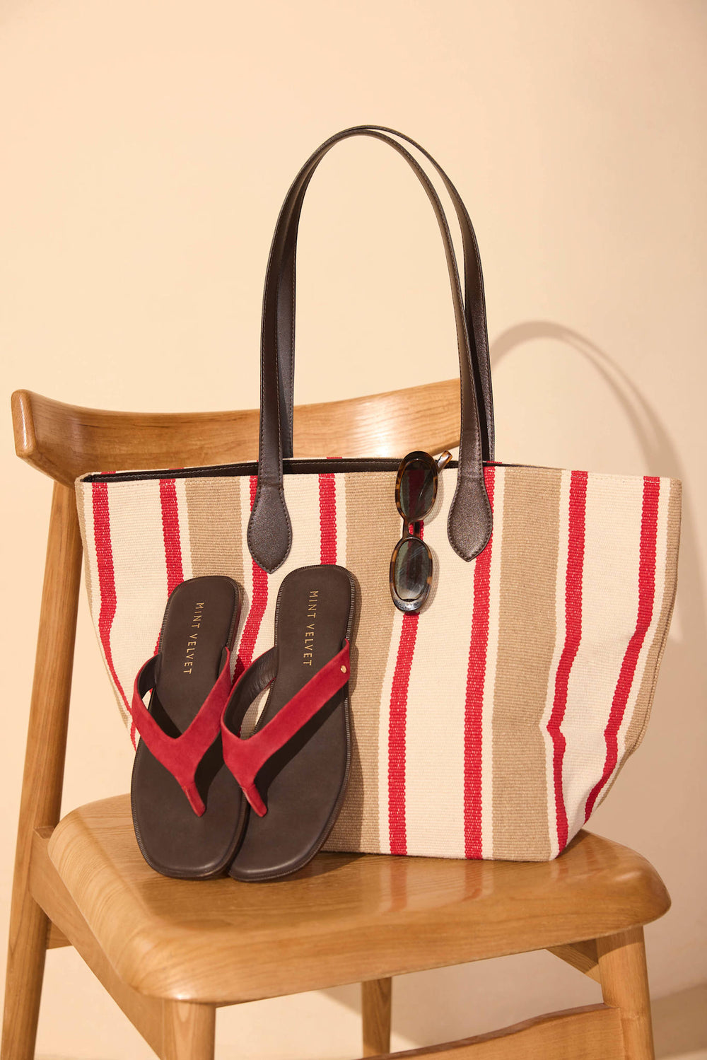 Tilly Neutral Striped Canvas Tote Bag