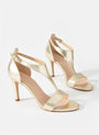 Tina Gold Leather Strap Heels (Image 1).