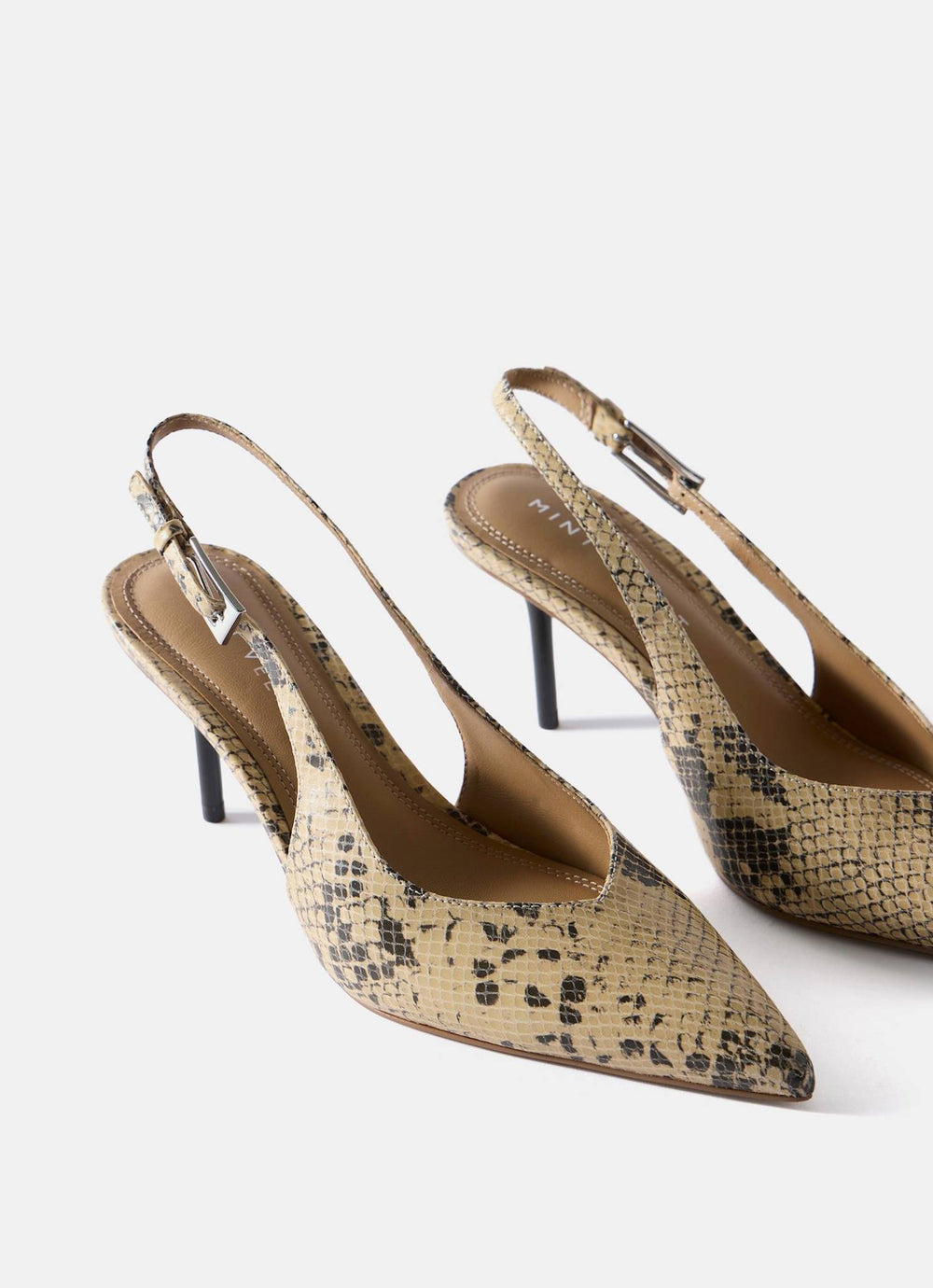 Tori Neutral Snake Print Leather Heels