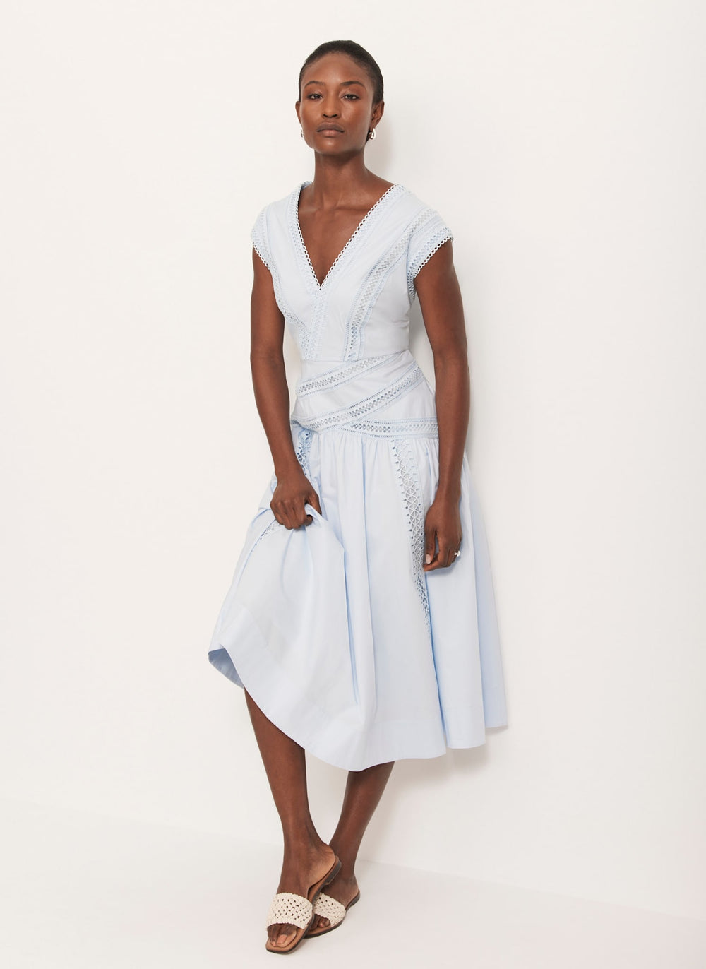 Blue Cotton Midi Dress