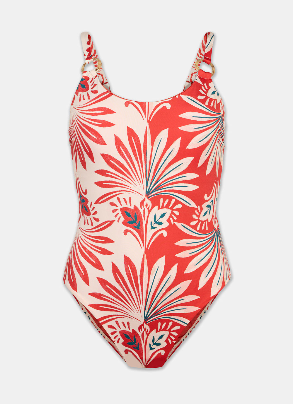 Red Tropical Print Swimsuit