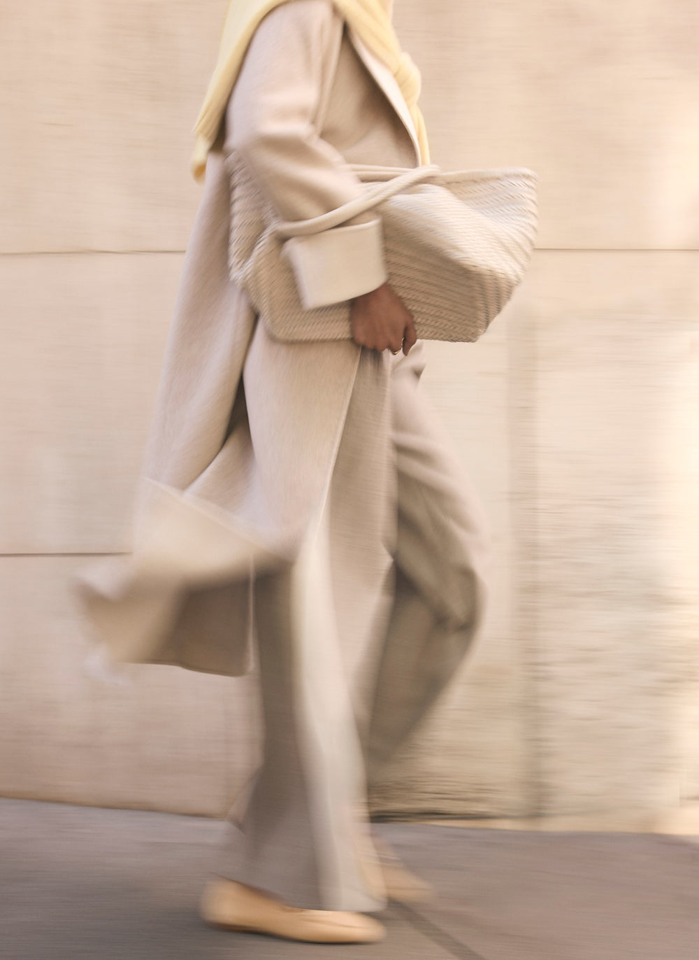 Neutral Wool Blend Double Breasted Coat