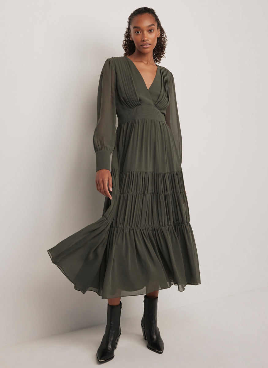 Khaki Tiered Maxi Dress – Mint Velvet