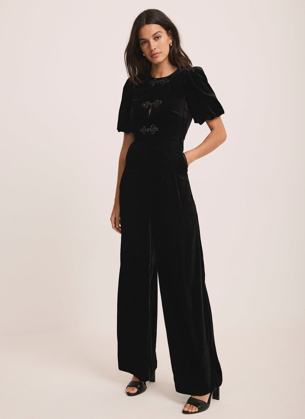 Black Velvet Embellished Jumpsuit