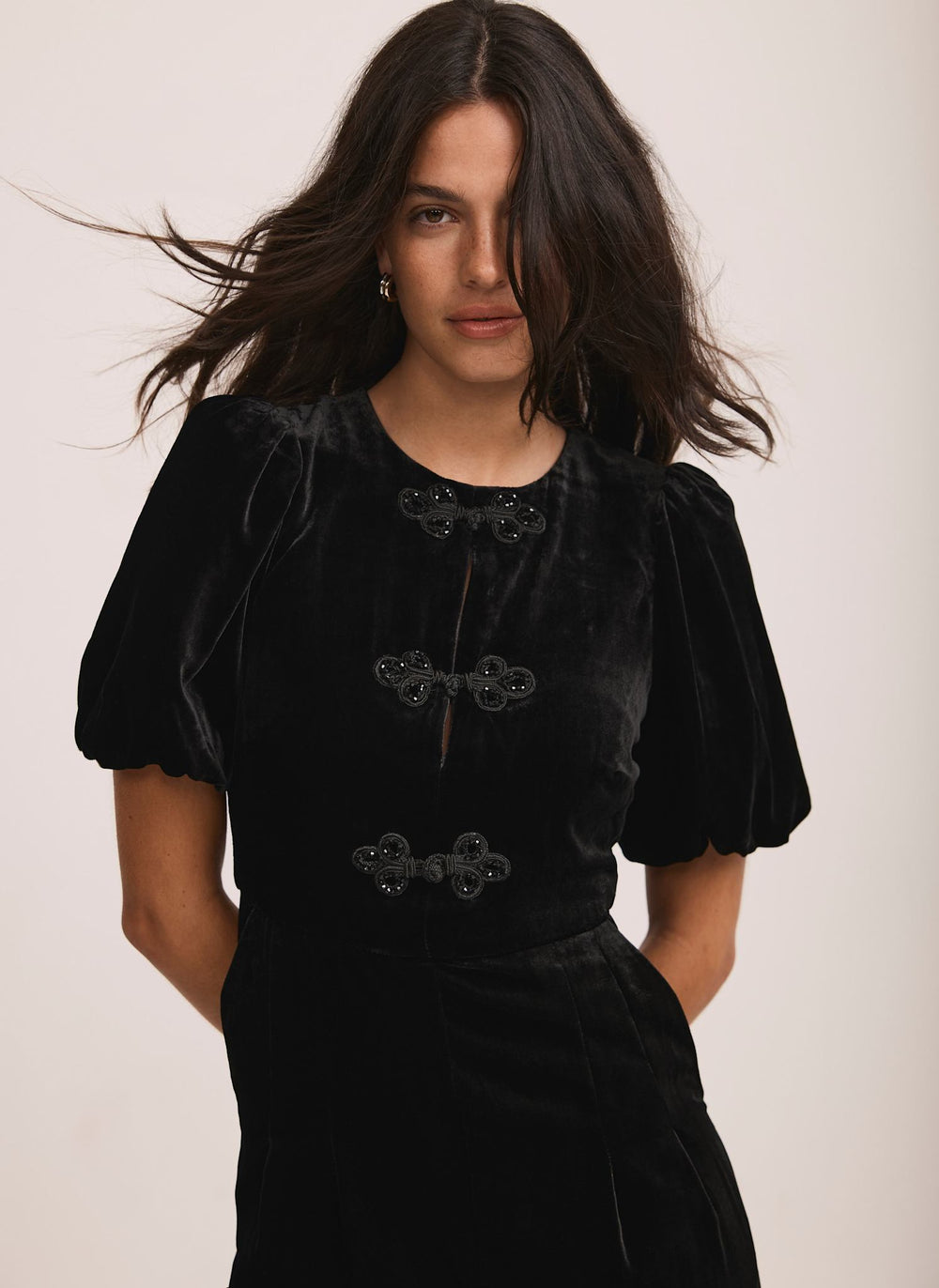 Black Velvet Embellished Jumpsuit