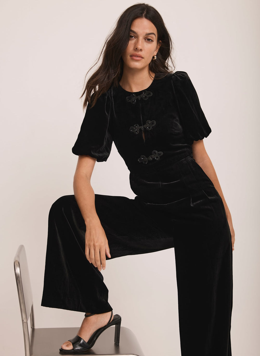 Black Velvet Embellished Jumpsuit