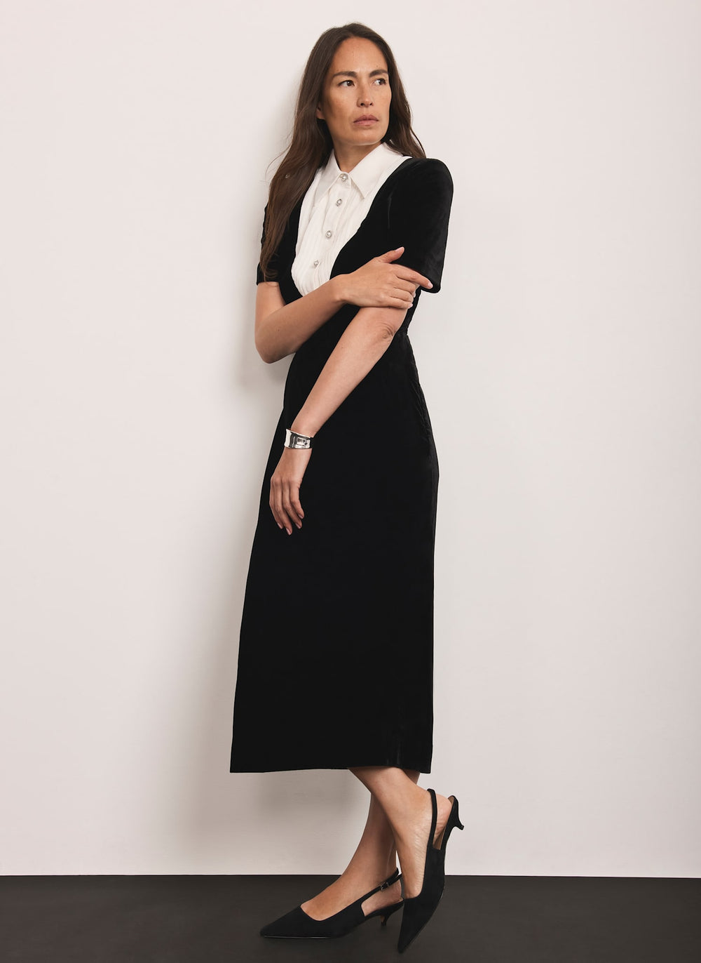 Black Velvet Shirt Midi Dress