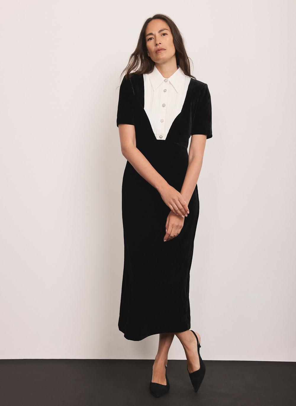 blue dress for baby girl Black Velvet Shirt Midi Dress – Mint Velvet