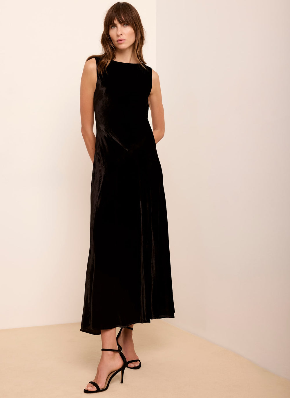 Black Velvet Cape Detail Maxi Dress