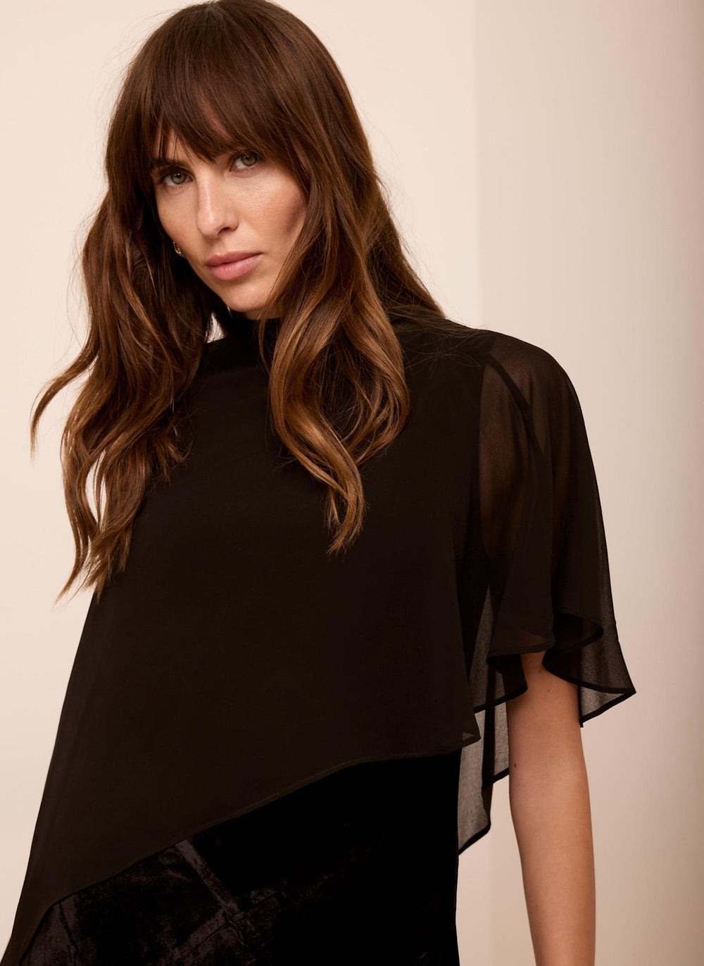 Black Velvet Cape Detail Maxi Dress