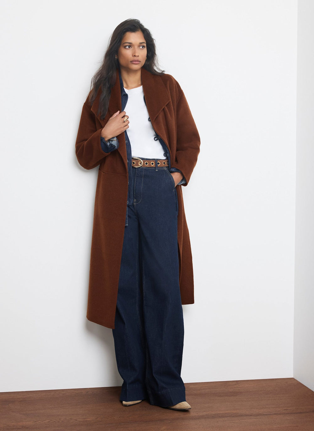 Brown Wool Blend Waterfall Hand Finished Coat