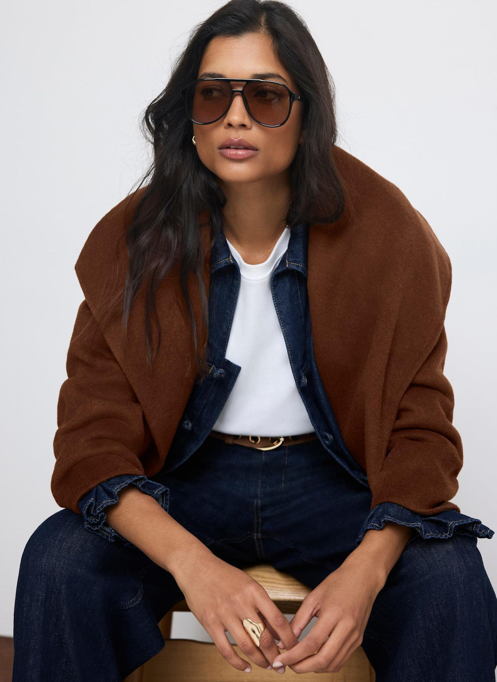Brown Wool Blend Waterfall Hand Finished Coat