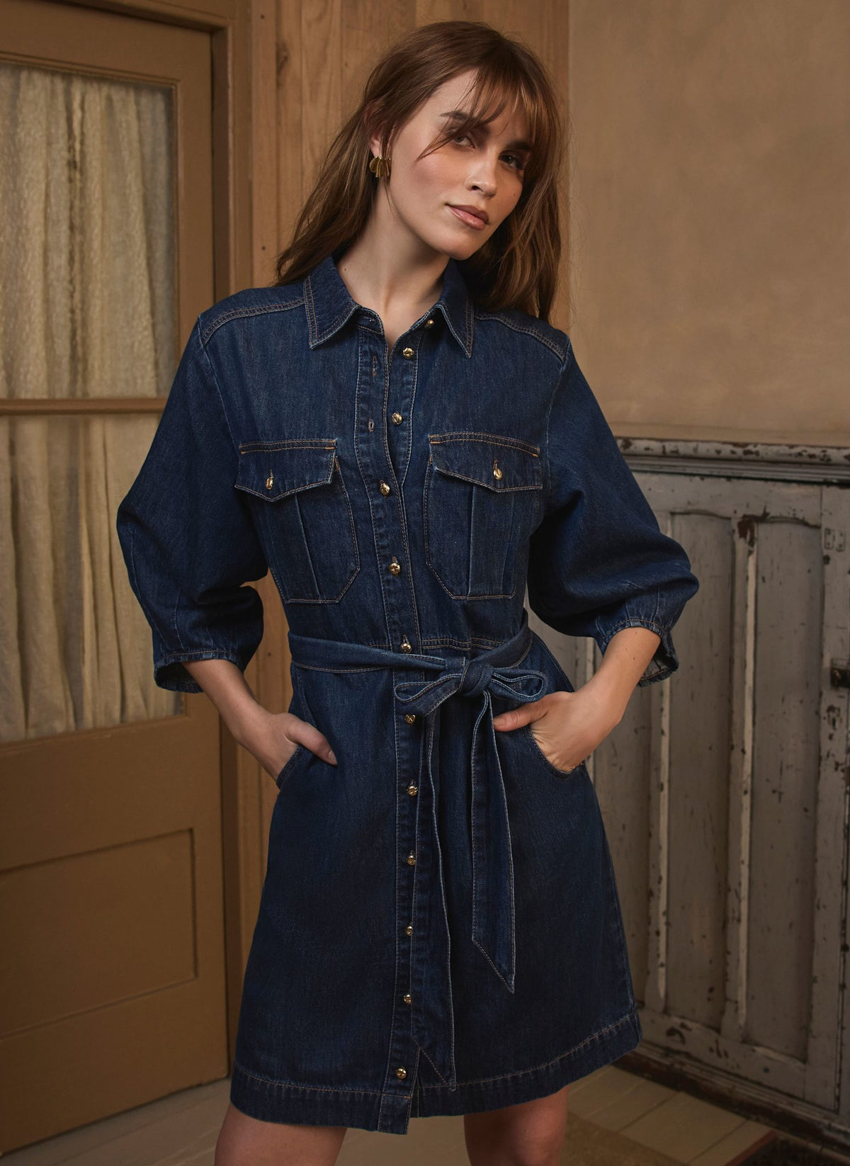 white christmas dresses Button Up Denim Dress – GlassHouse Chic main image 1