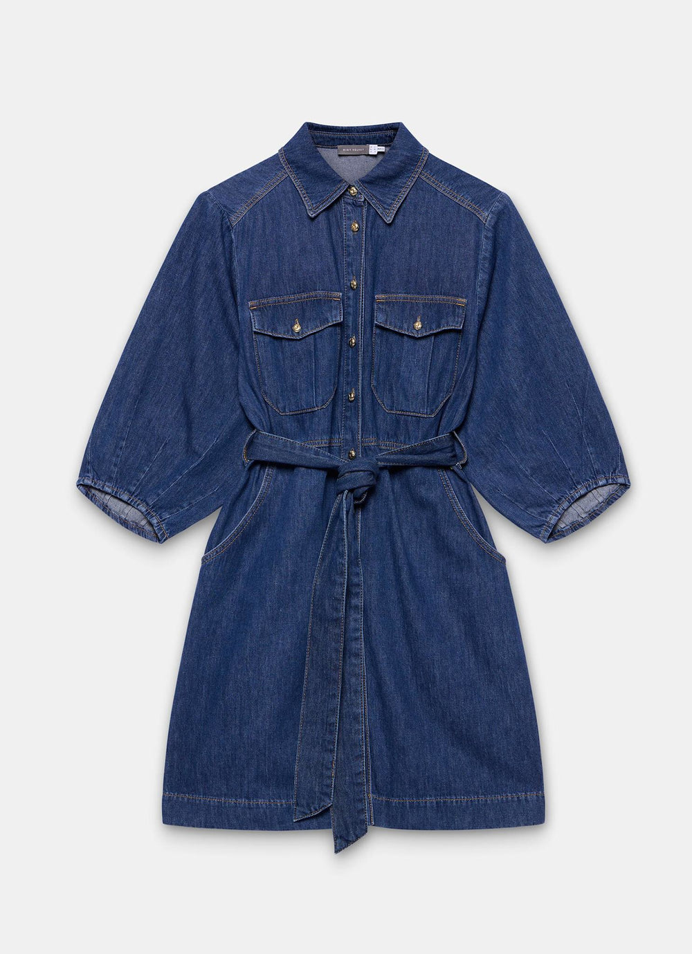 Mint Velvet Mid Blue Denim Mini Shirt Dress | Size 12 | Blue | 3/4 Sleeve