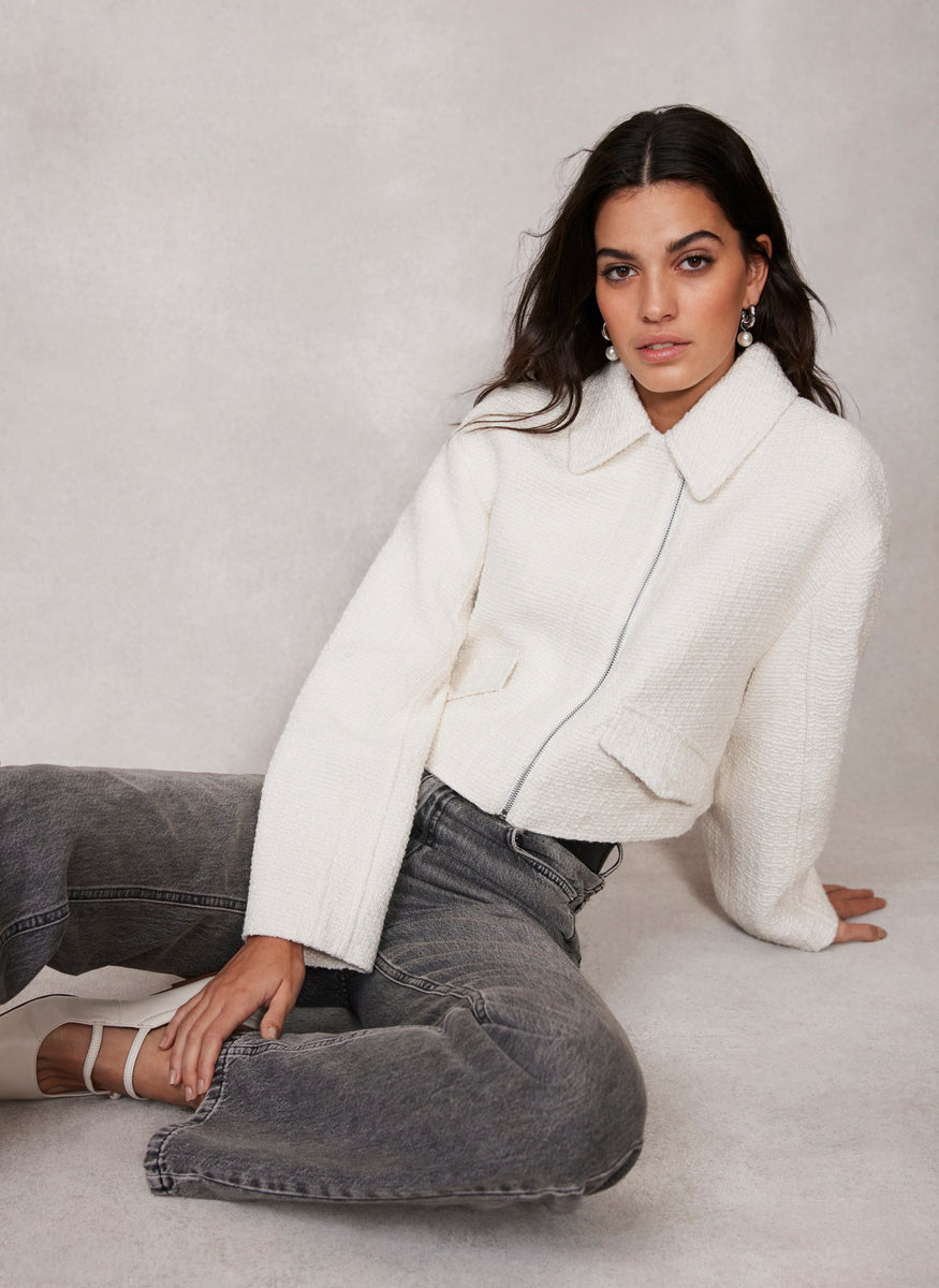 White Boucle Jacket Mint Velvet