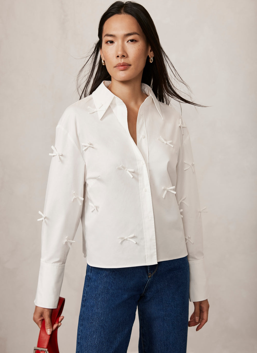 White Bow Detail Shirt