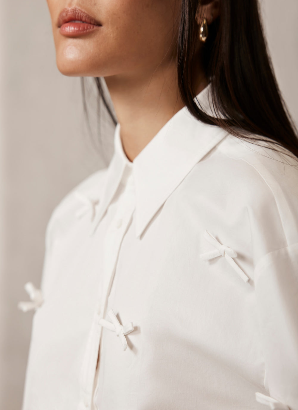White Bow Detail Shirt