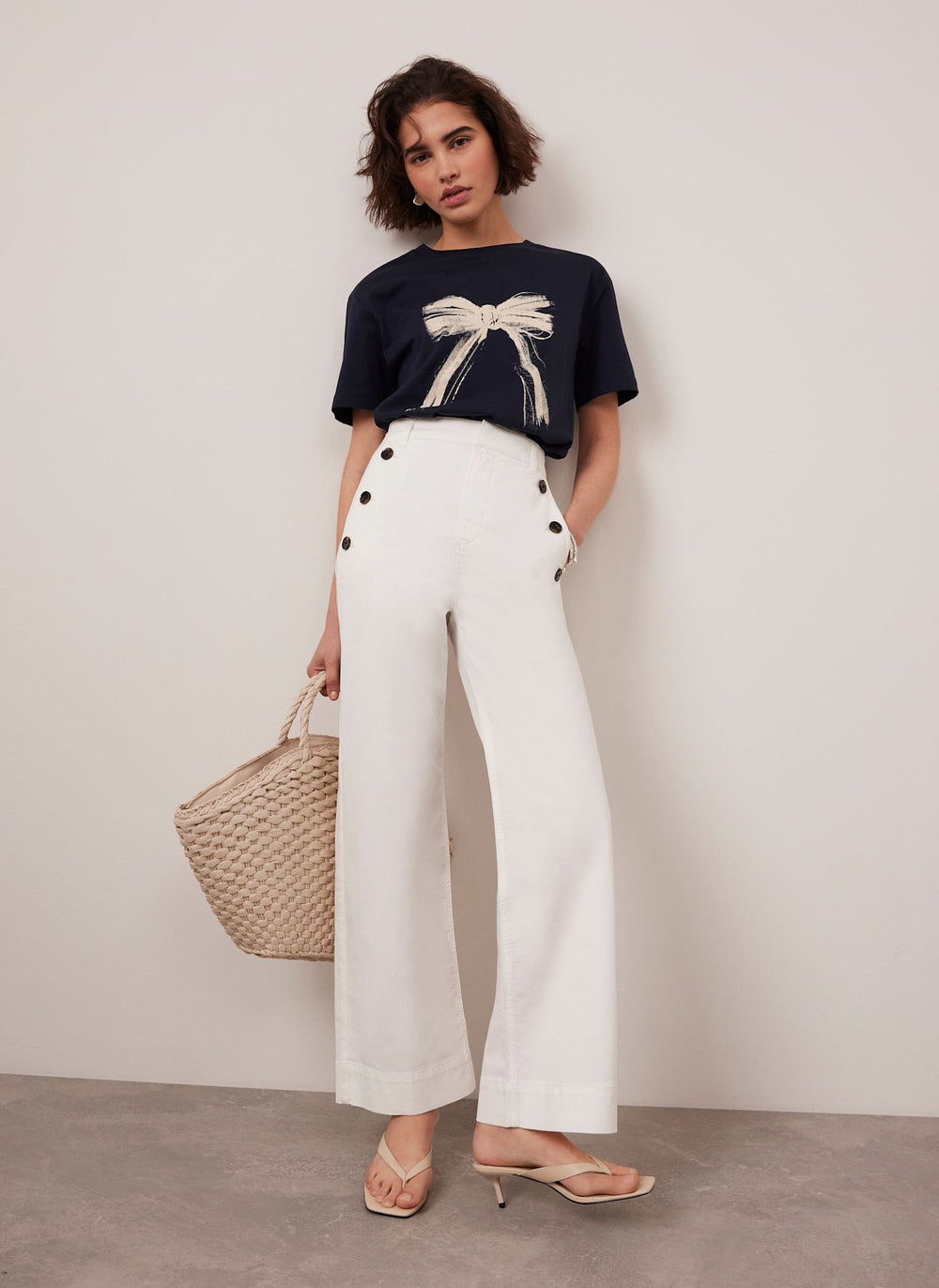 White Button Detail Trousers