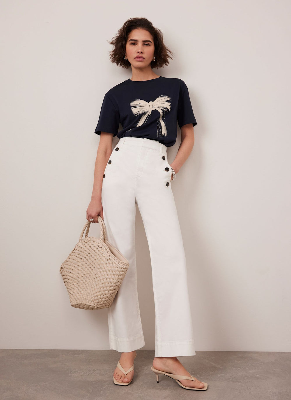 White Button Detail Trousers