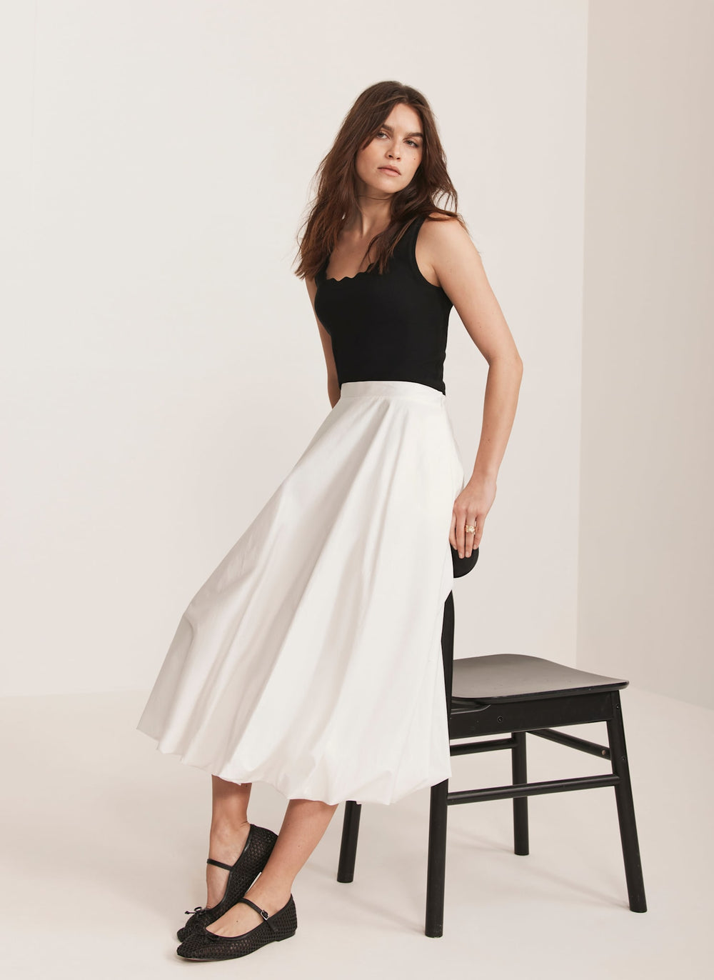 White Cotton Bubble Midi Skirt