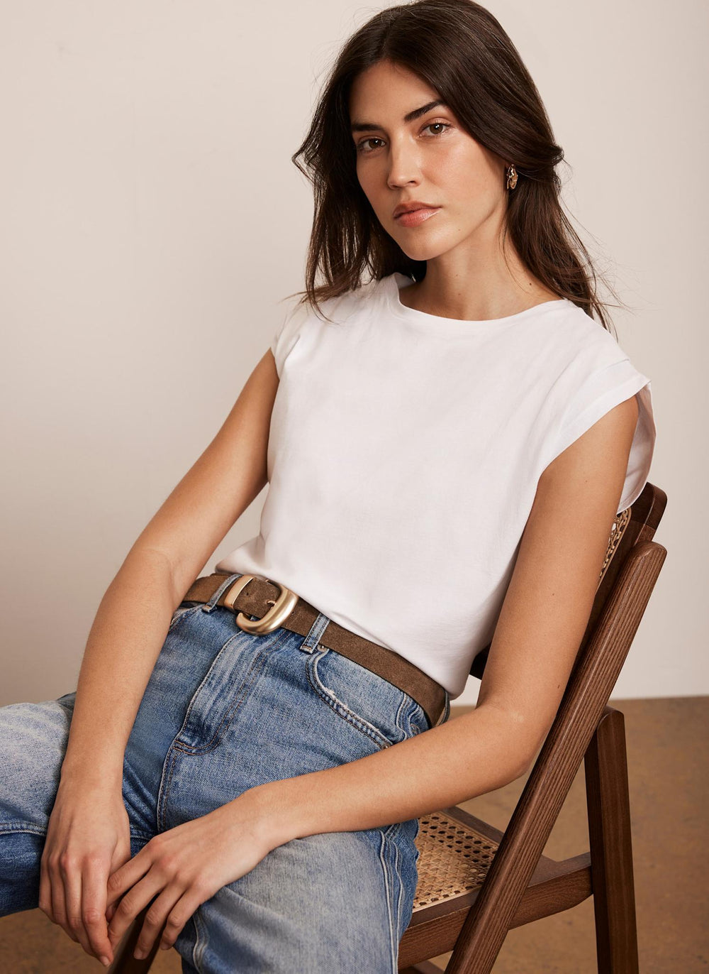 White Cotton Extended Shoulder T-Shirt