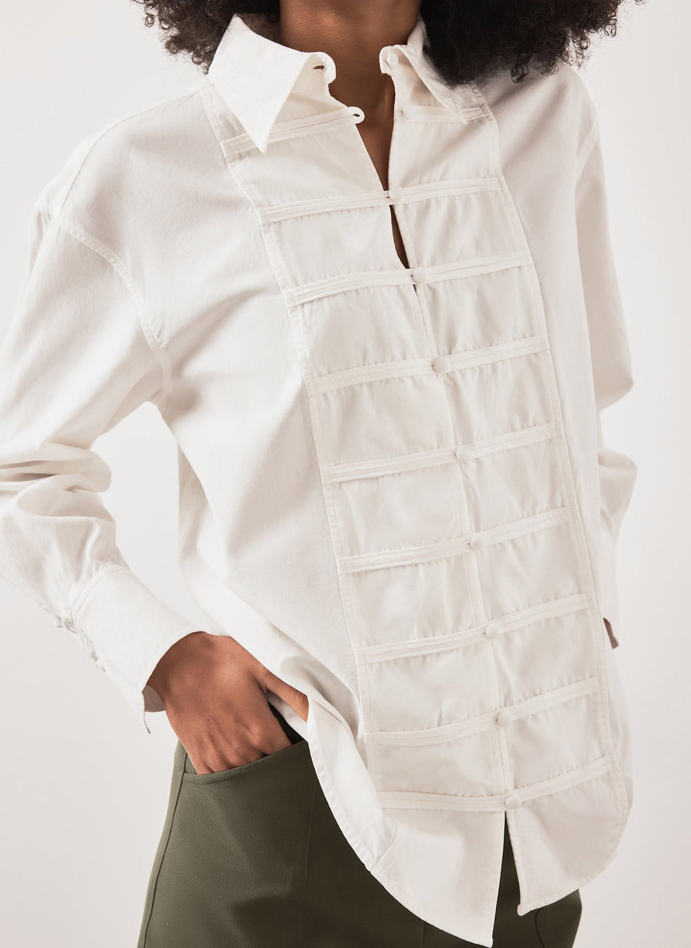 White Cotton Blend Knot Button Shirt