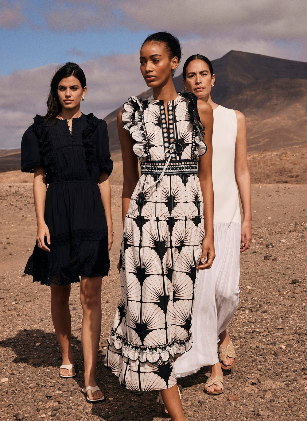 White Cotton Shell Print Midi Dress