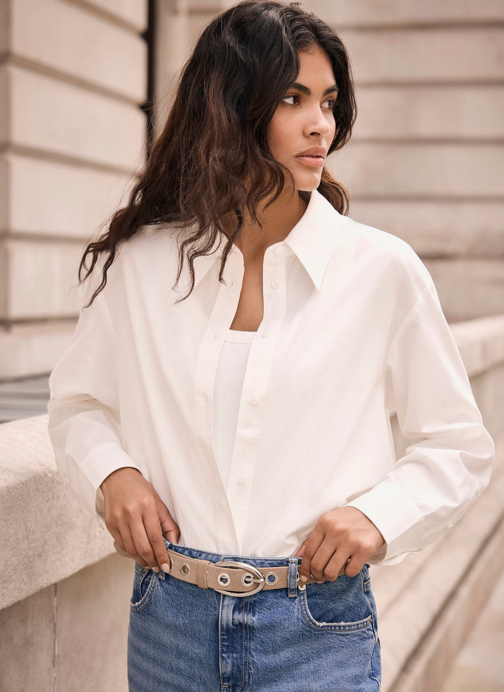 White Cotton Blend Tailored Shirt