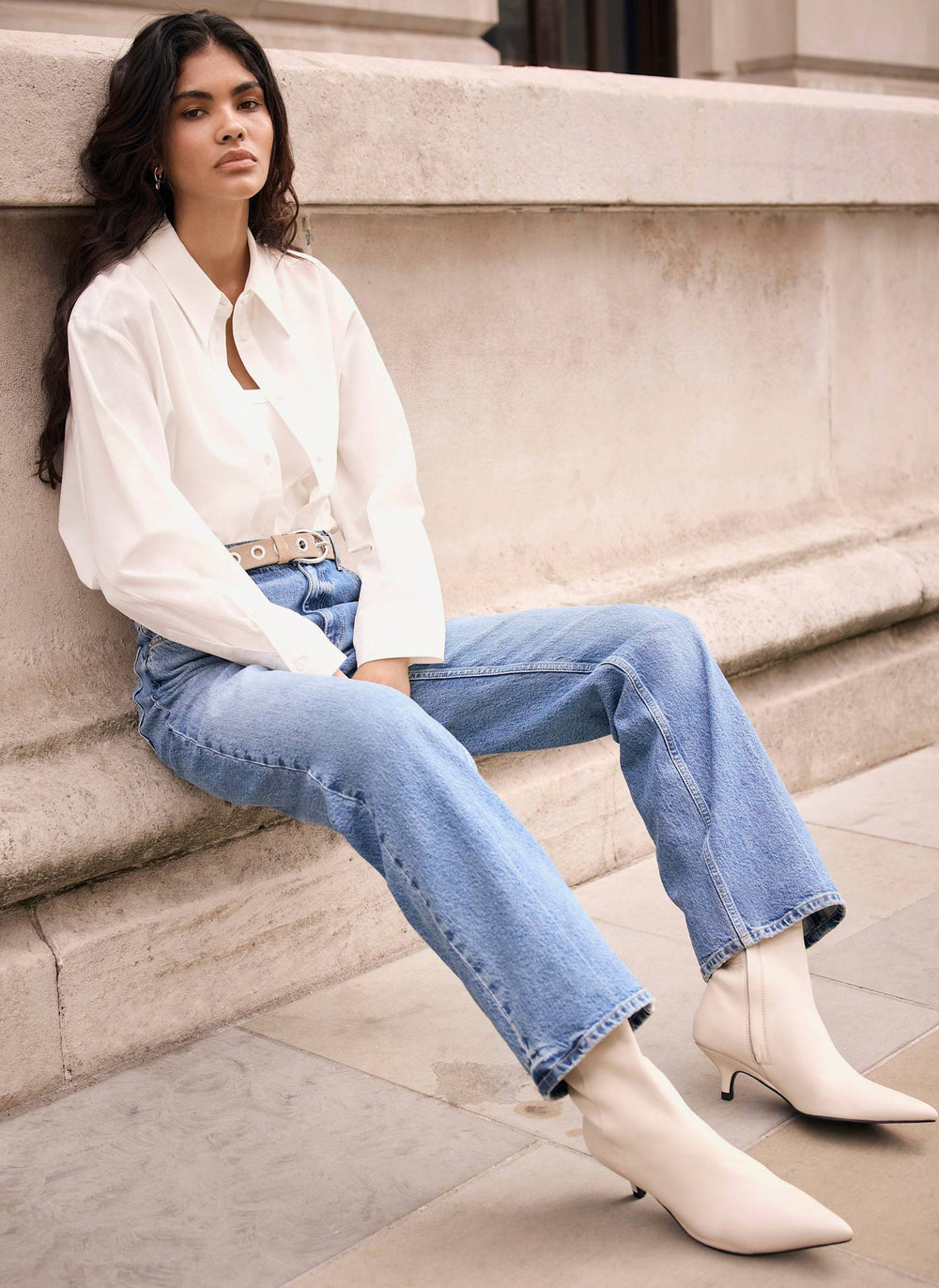 White Cotton Blend Tailored Shirt