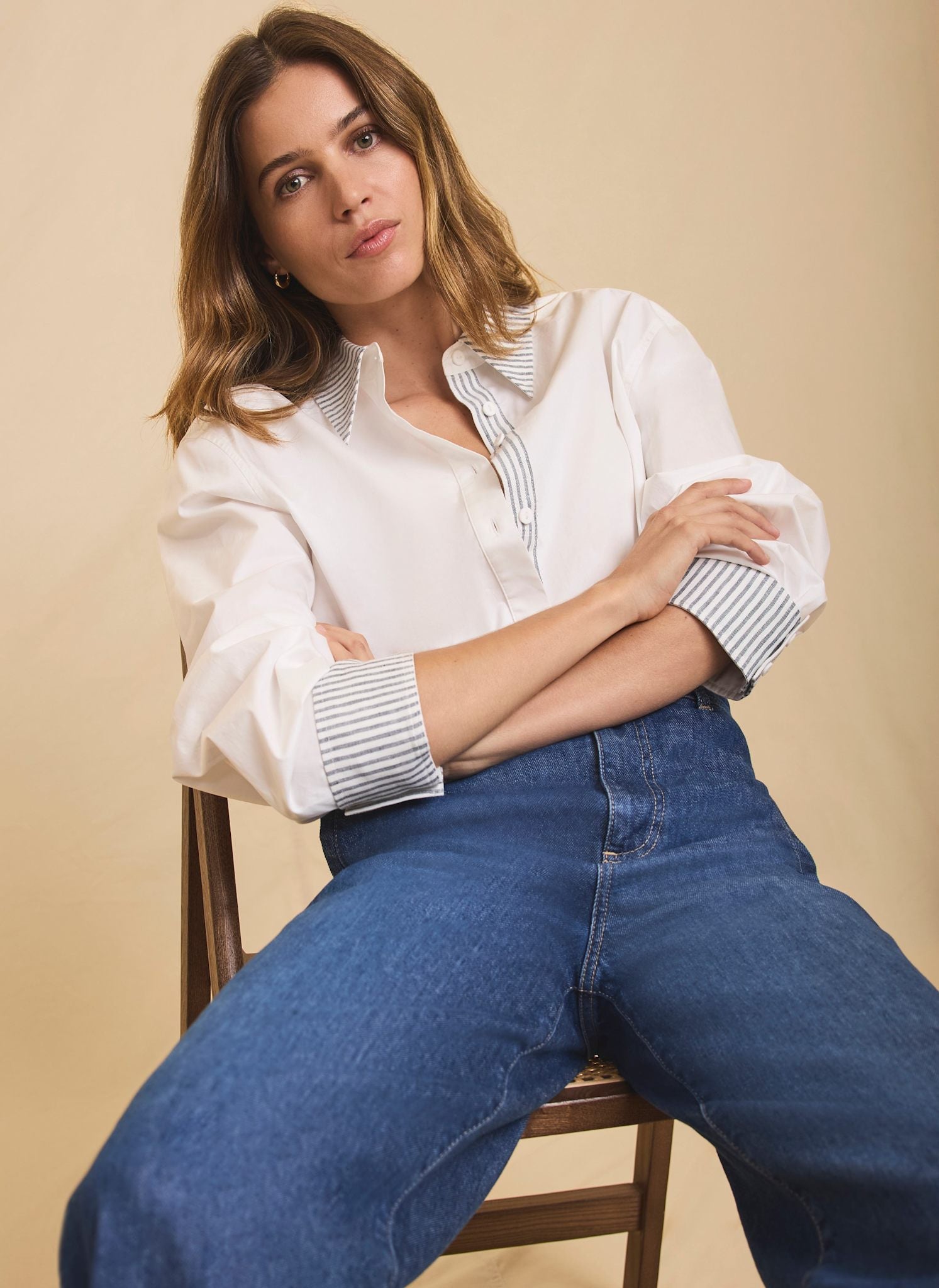 White Cotton Stripe Detail Cropped Shirt – Mint Velvet