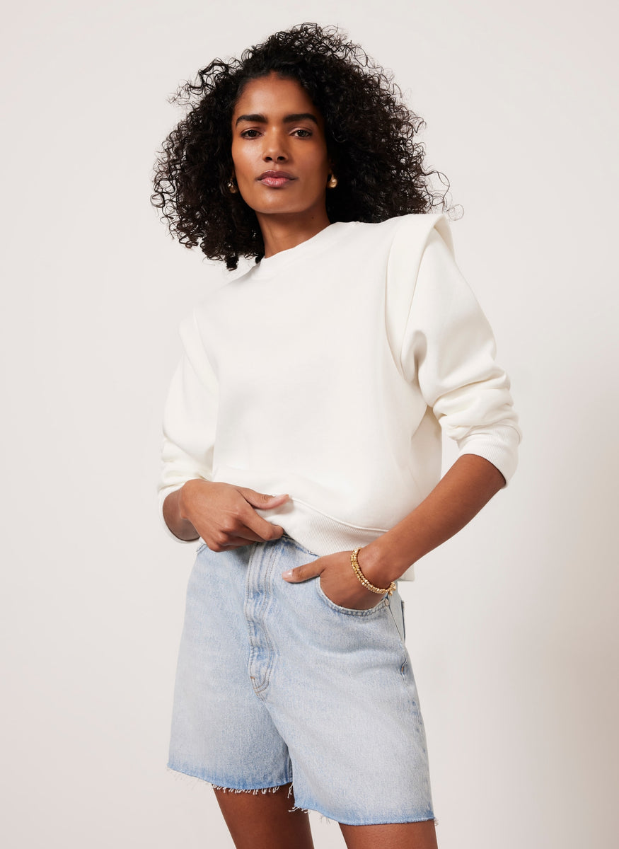 White Cotton Extended Shoulder Sweatshirt – Mint Velvet