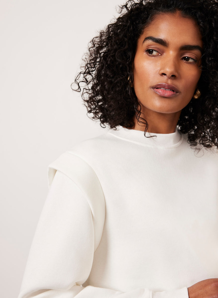 White Cotton Extended Shoulder Sweatshirt – Mint Velvet