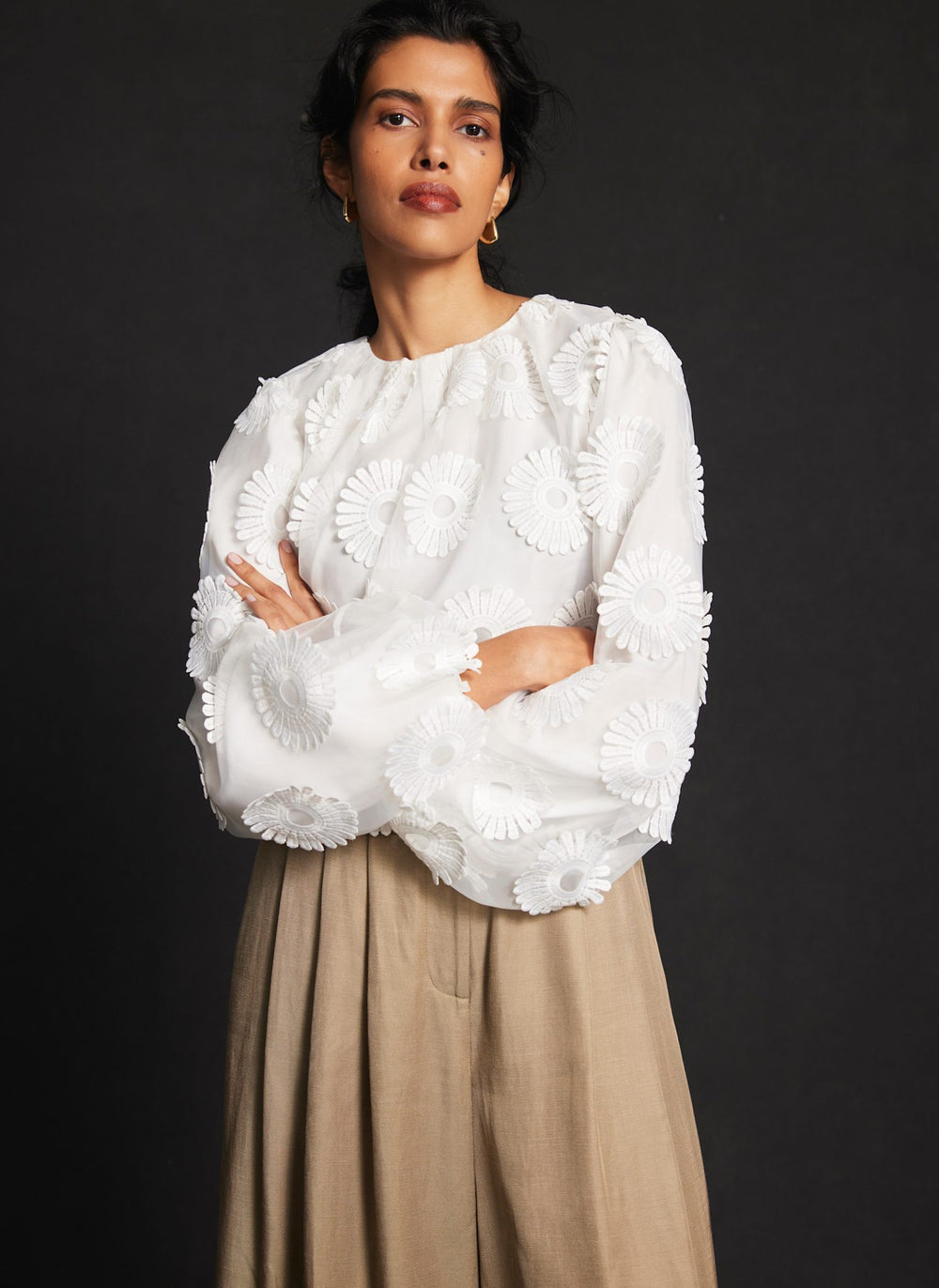 White Floral Applique Top