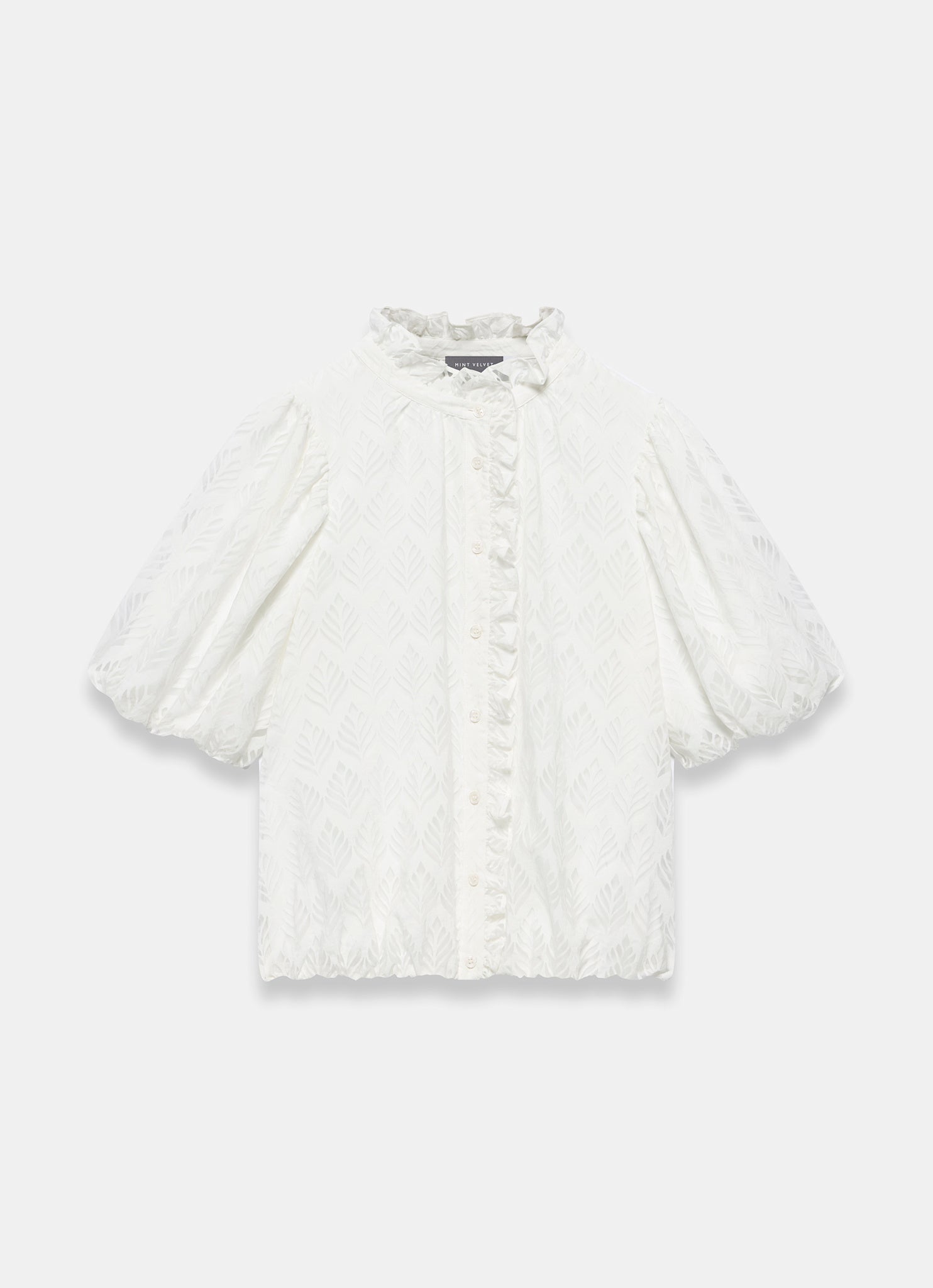 White Jacquard Ruffle Blouse – Mint Velvet