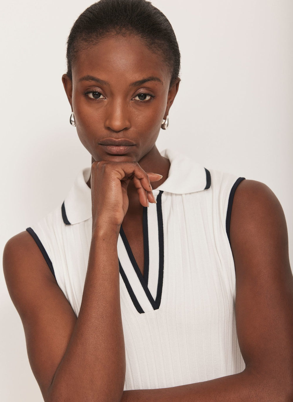 White Jersey Sleeveless Polo Midi Dress