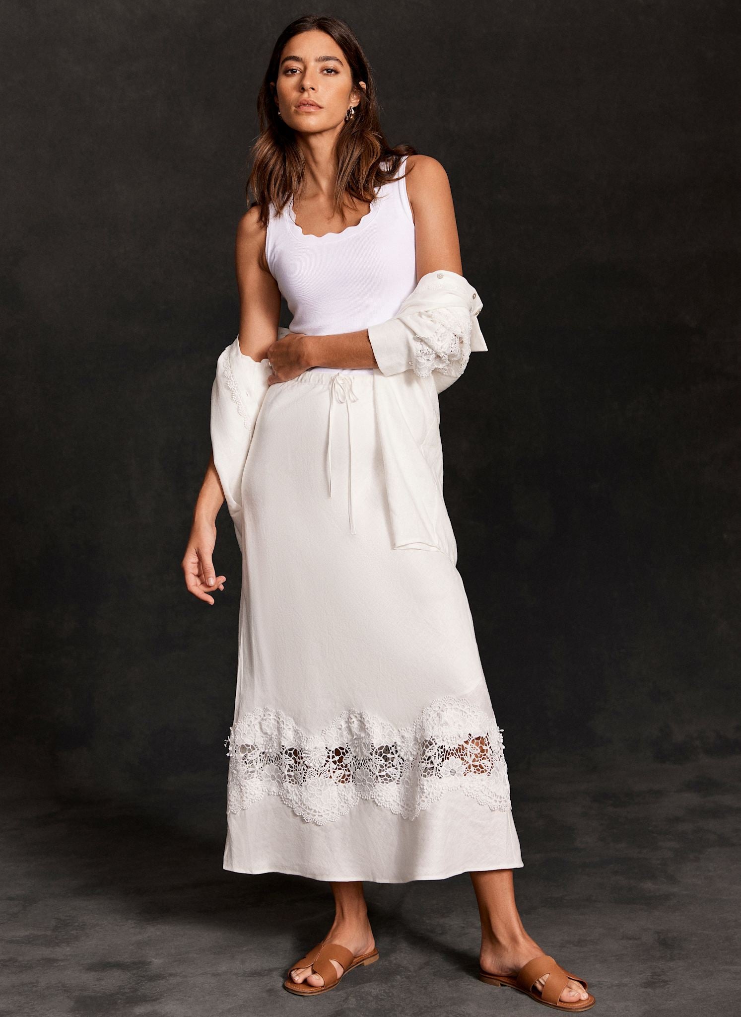 White Linen Lace Maxi Skirt – Mint Velvet