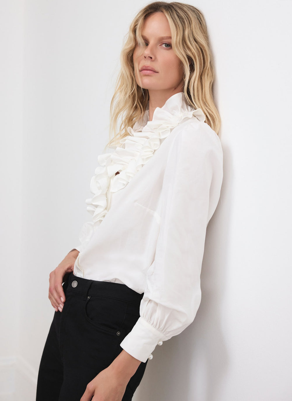 White Ruffle Collar Blouse