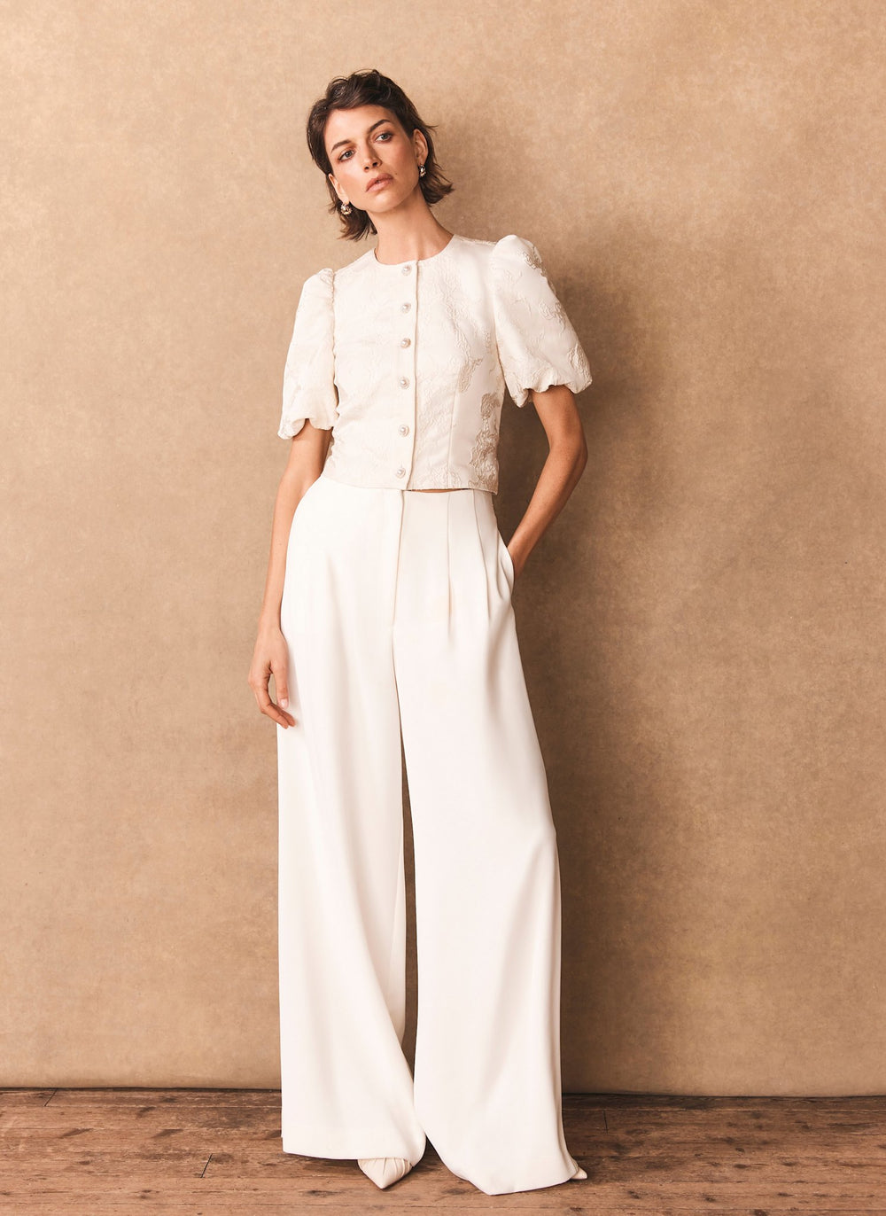 White Wide Leg Darted Trousers