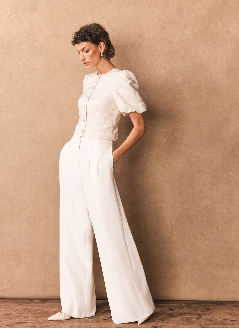 White Wide Leg Darted Trousers