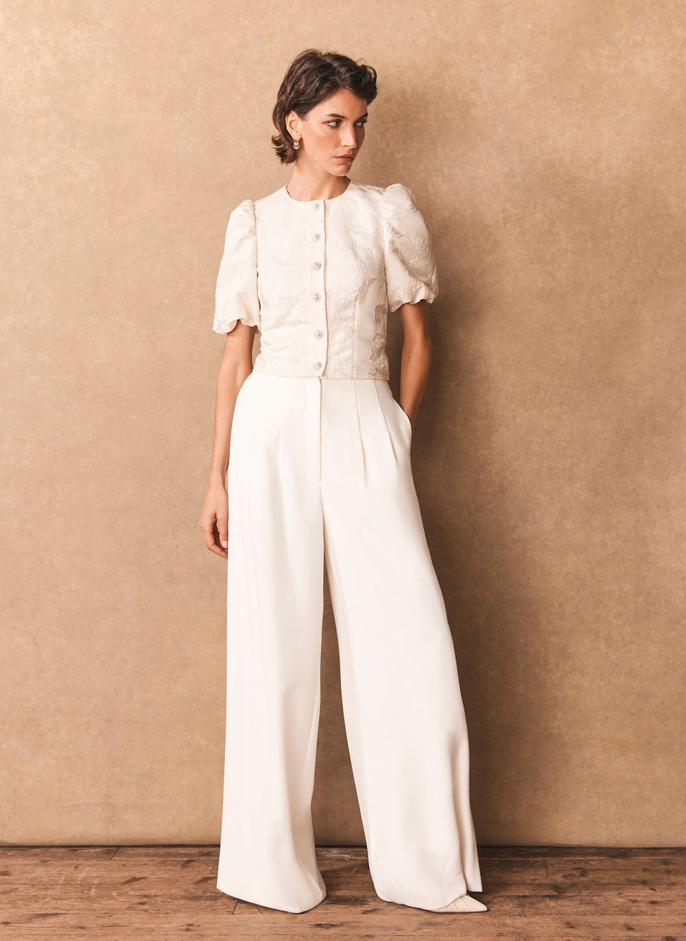 White Wide Leg Darted Trousers