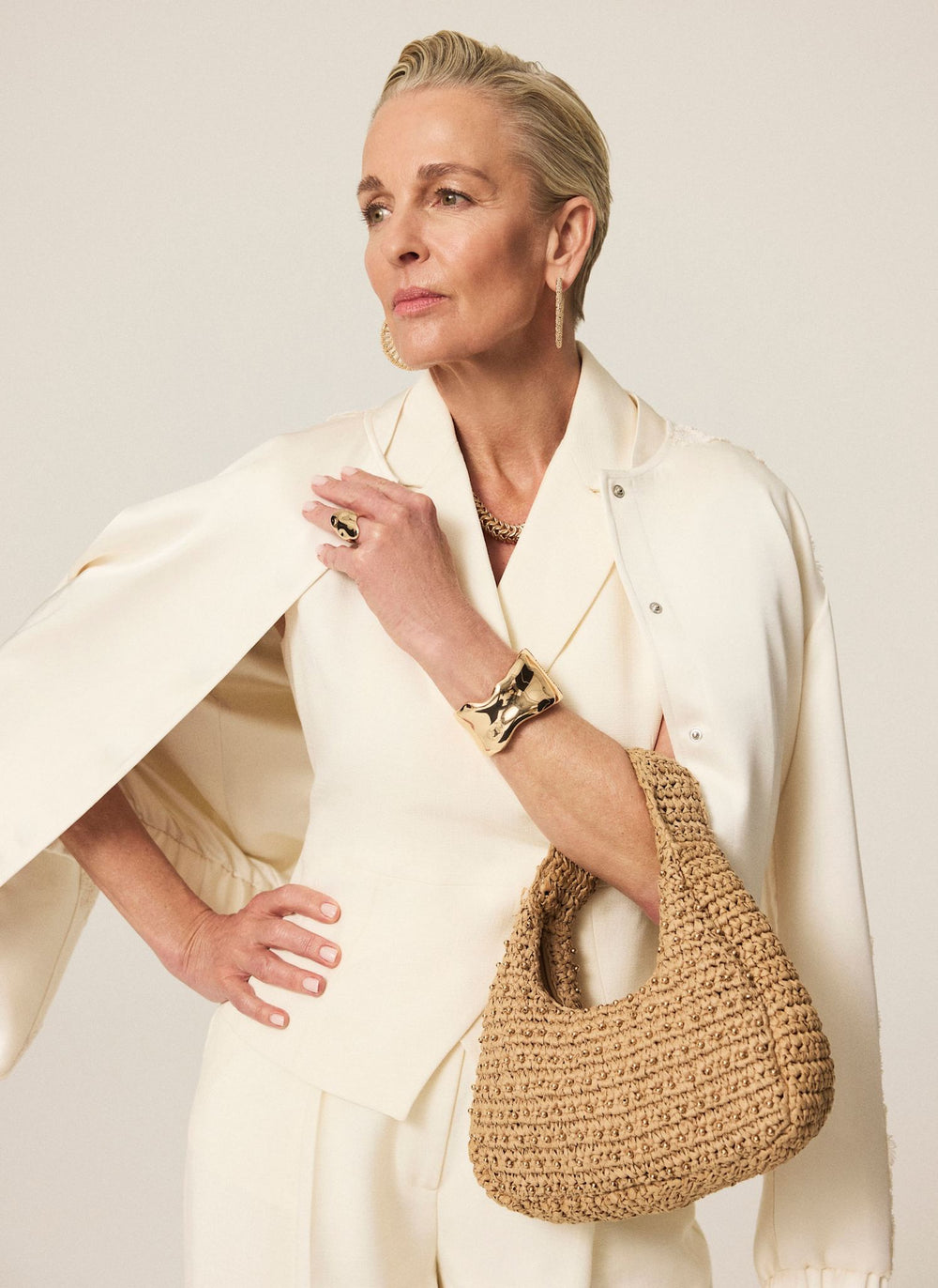 Winnie Neutral Woven Beaded Bag