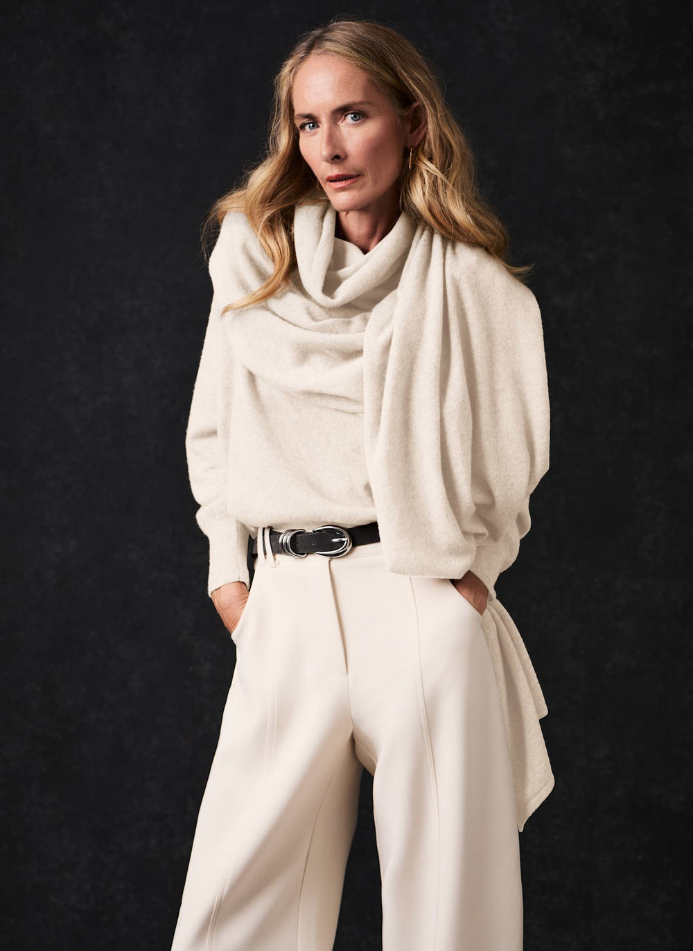 Cream Wool Cape Detail Knit Jumper
