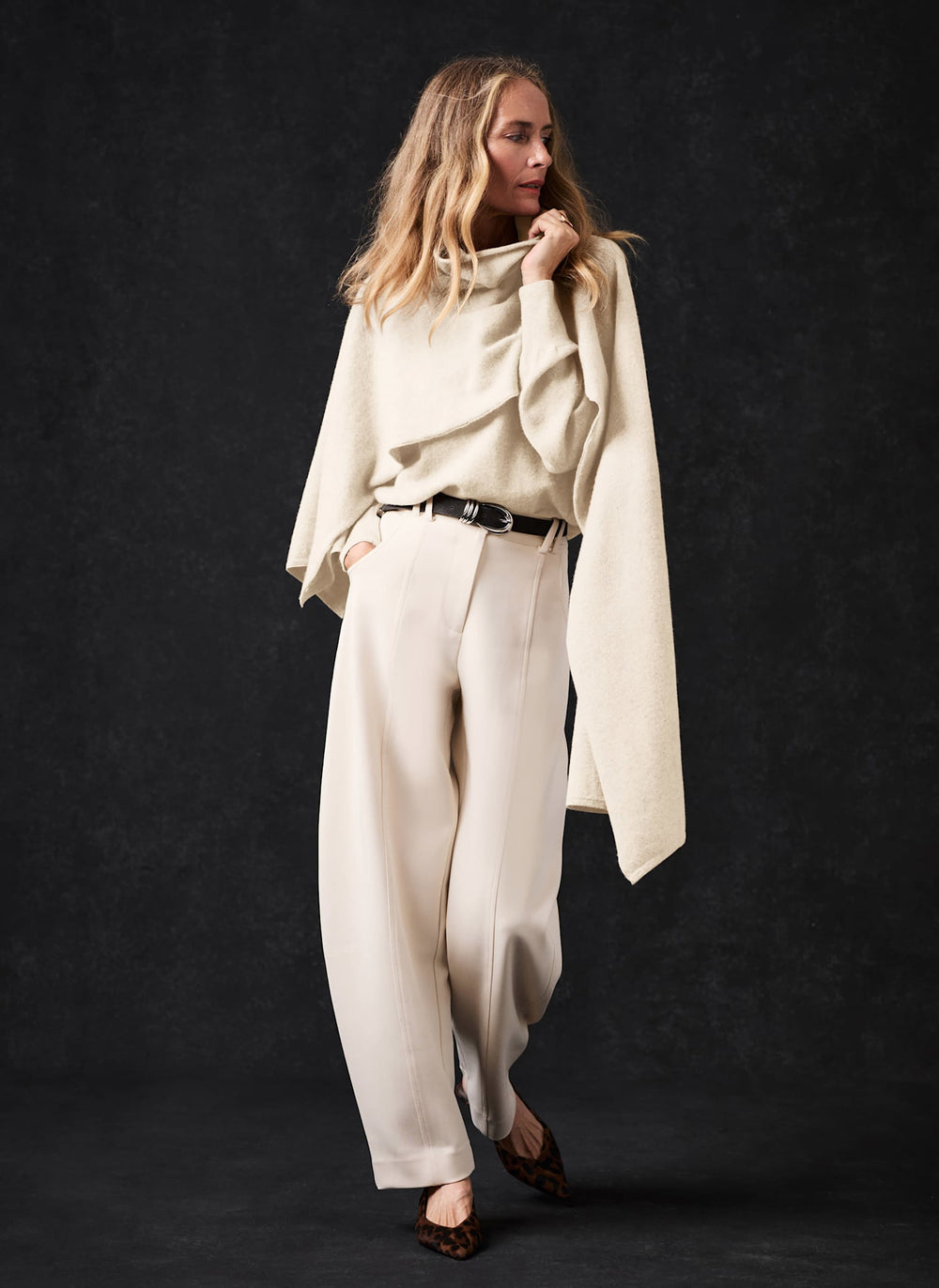 Cream Wool Cape Detail Knit Jumper