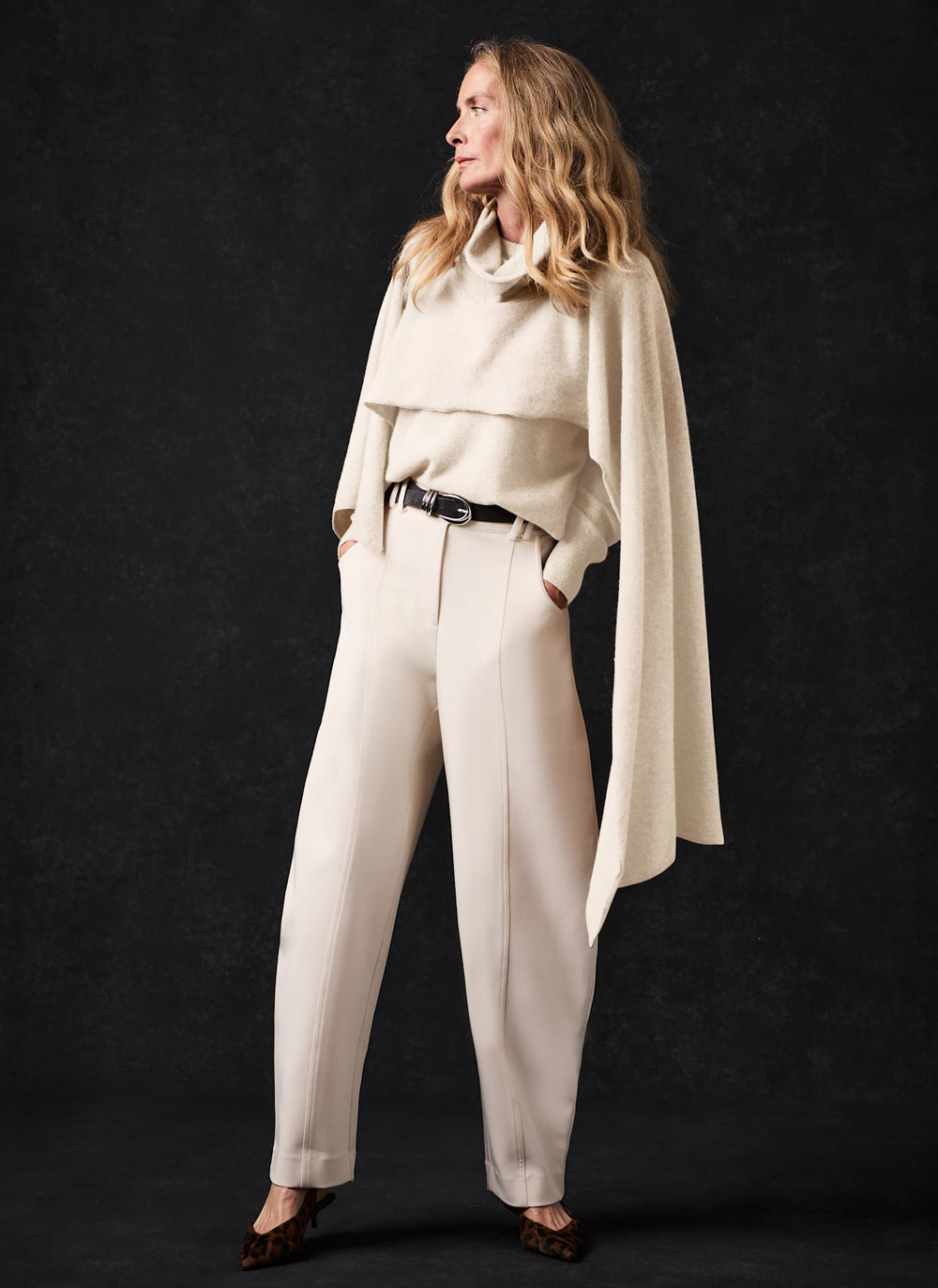 Cream Wool Cape Detail Knit Jumper