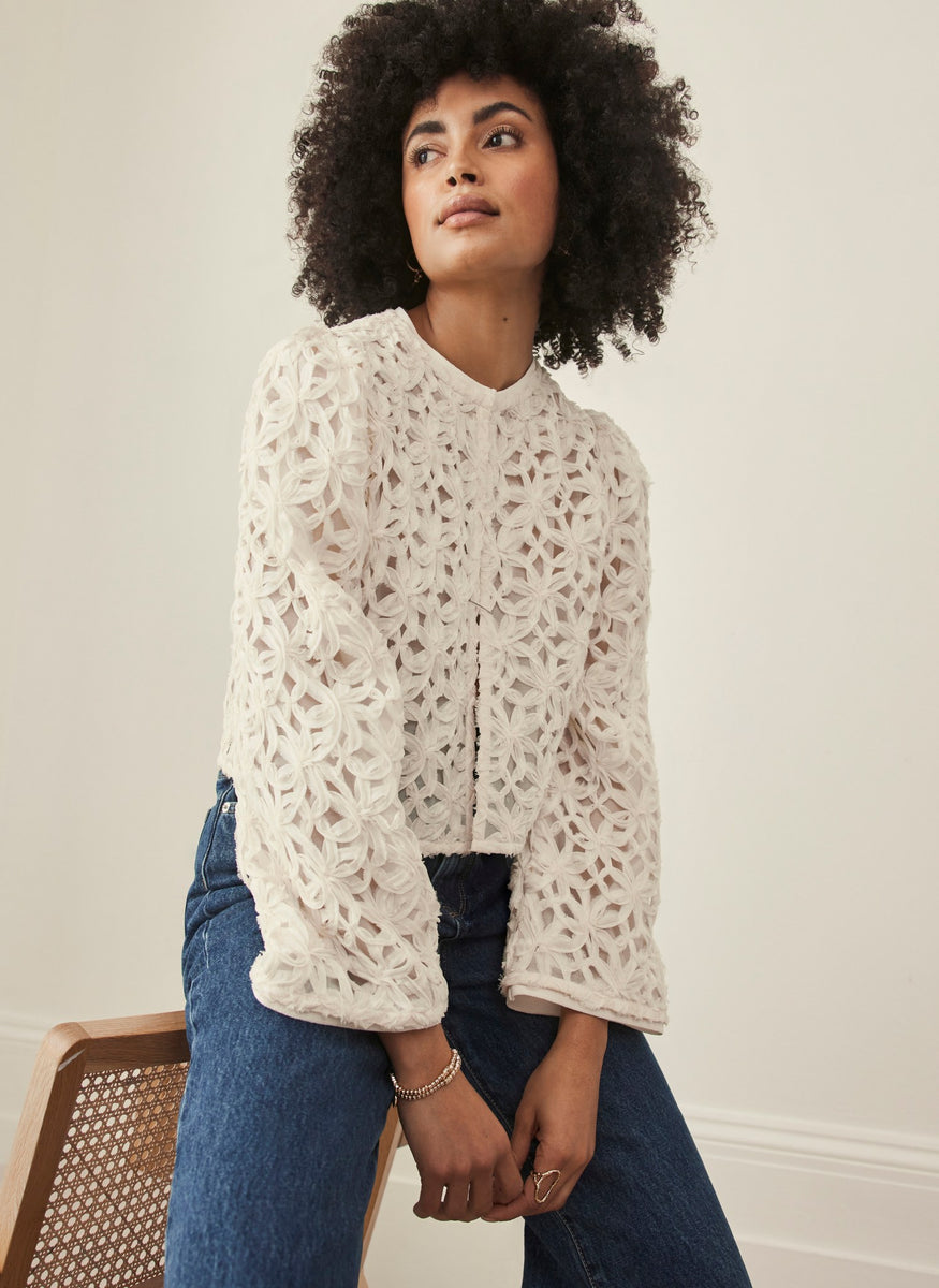 Cream Floral Cropped Cardigan – Mint Velvet