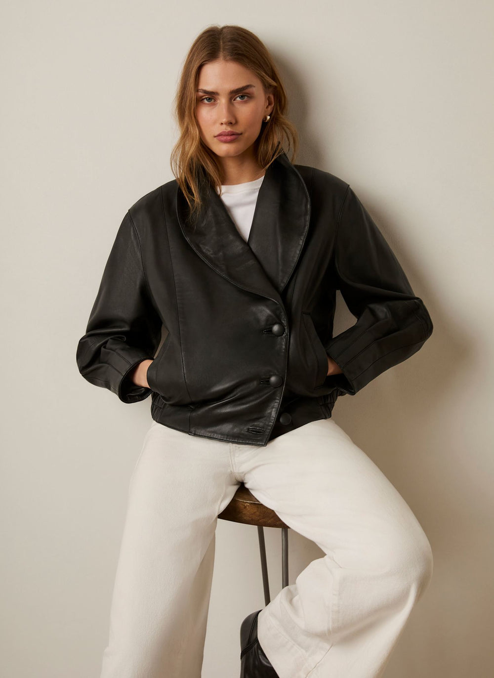Black Leather Wrap Oversized Jacket