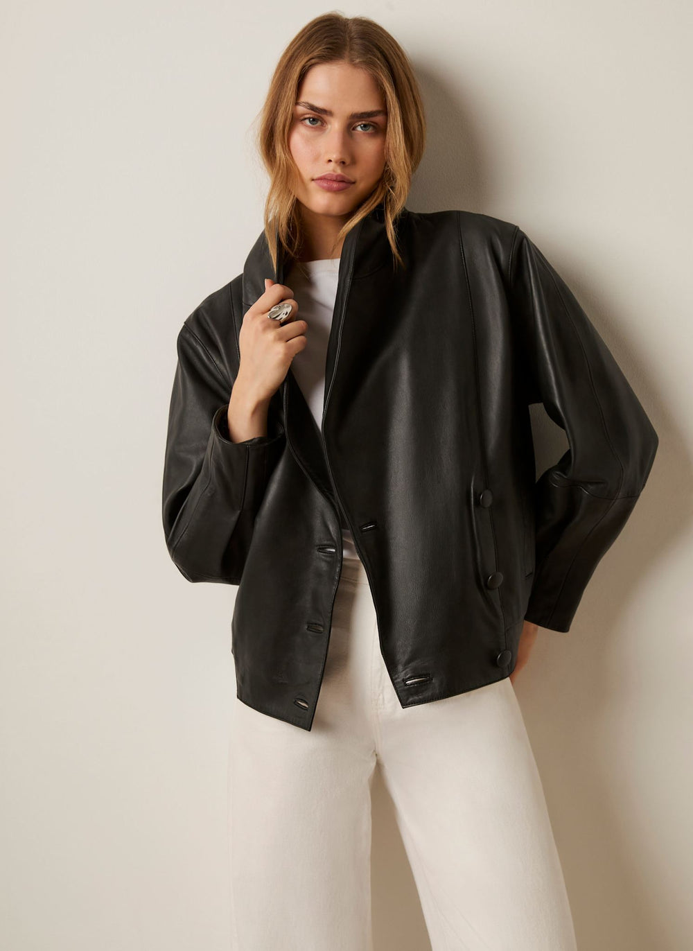 Black Leather Wrap Oversized Jacket