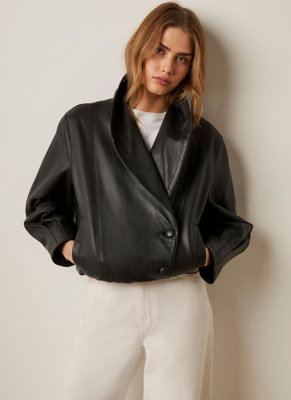 Black Leather Wrap Oversized Jacket